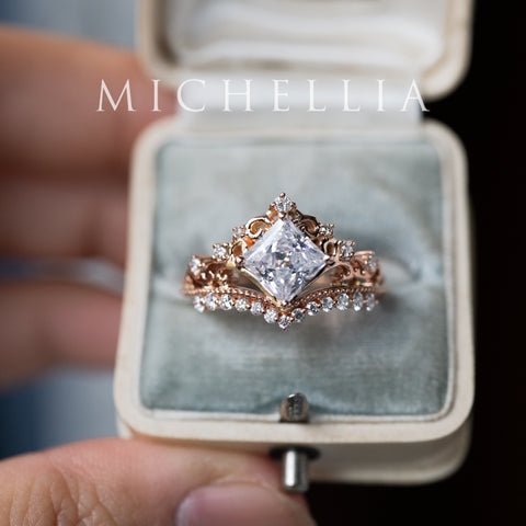 [Florentina] Vintage Crown Princess Cut Moissanite/Diamond Engagement Ring, One-of-A-Kind & Ready-to-Ship Women's Ring michelliafinejewelry