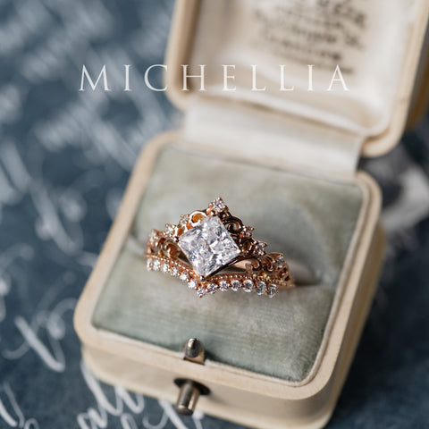 [Florentina] Vintage Crown Princess Cut Moissanite/Diamond Engagement Ring, One-of-A-Kind & Ready-to-Ship Women's Ring michelliafinejewelry