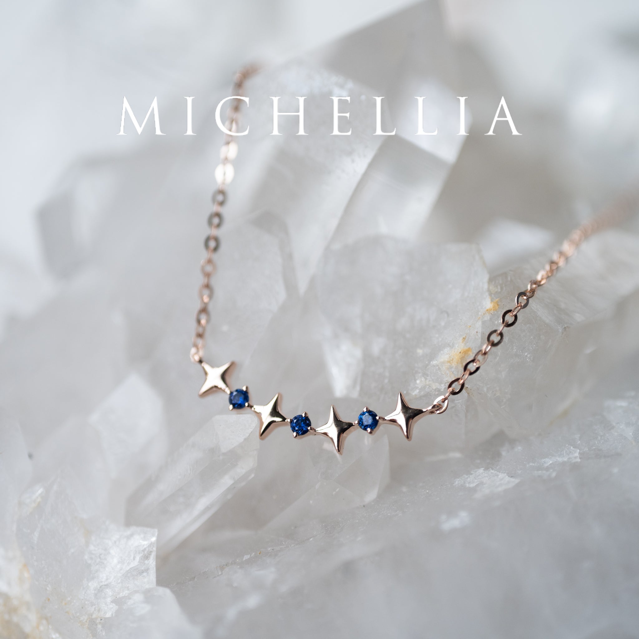 [Divina] Ready-to-Ship Twinkling Star Blue Sapphire Earrings Necklace michelliafinejewelry