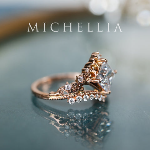 [Florentina] Vintage Crown Princess Cut Moissanite/Diamond Engagement Ring, One-of-A-Kind & Ready-to-Ship Women's Ring michelliafinejewelry