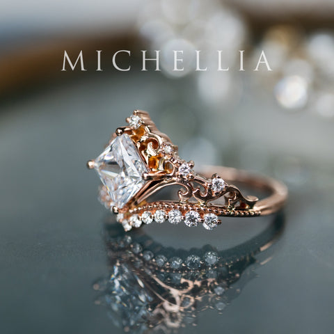 [Florentina] Vintage Crown Princess Cut Moissanite/Diamond Engagement Ring, One-of-A-Kind & Ready-to-Ship Women's Ring michelliafinejewelry