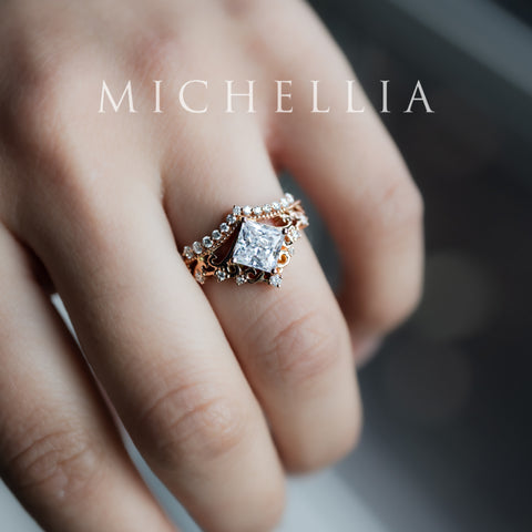 [Florentina] Vintage Crown Princess Cut Moissanite/Diamond Engagement Ring, One-of-A-Kind & Ready-to-Ship Women's Ring michelliafinejewelry