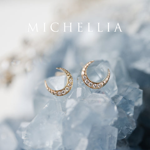 [Divina] Diamond Crescent Moon Solid Gold Earrings Earrings michelliafinejewelry