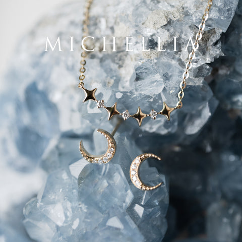 [Divina] Diamond Crescent Moon Solid Gold Earrings Earrings michelliafinejewelry