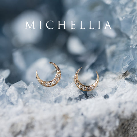 [Divina] Diamond Crescent Moon Solid Gold Earrings Earrings michelliafinejewelry