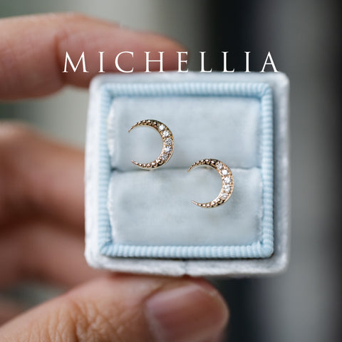 [Divina] Diamond Crescent Moon Solid Gold Earrings Earrings michelliafinejewelry