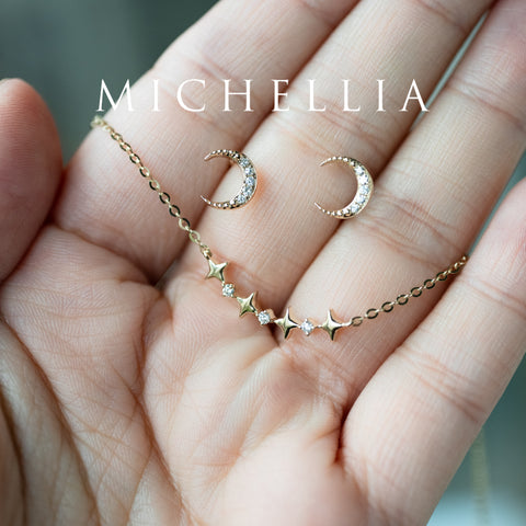 [Divina] Diamond Crescent Moon Solid Gold Earrings Earrings michelliafinejewelry