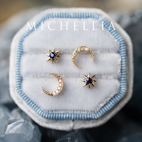 [Divina] Diamond Crescent Moon Solid Gold Earrings Earrings michelliafinejewelry