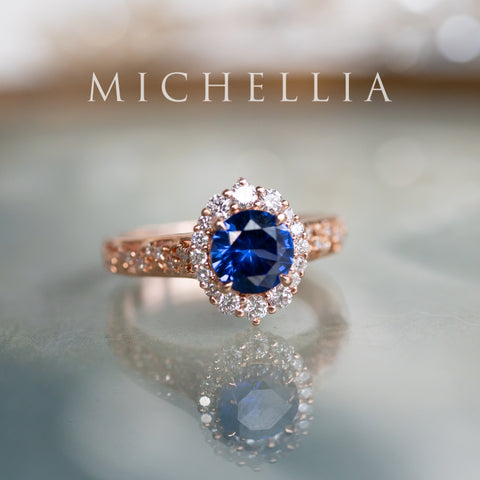 [Ophelia] Royal Blue Sapphire Engagement Ring, 14K Rose Gold - One of A Kind & Ready-to-Ship