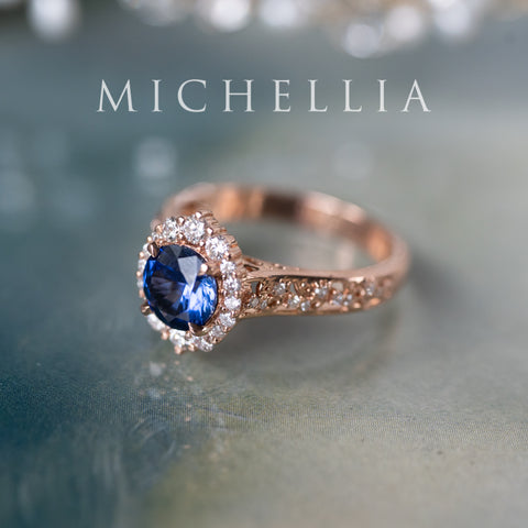 [Ophelia] Royal Blue Sapphire Engagement Ring, 14K Rose Gold - One of A Kind & Ready-to-Ship