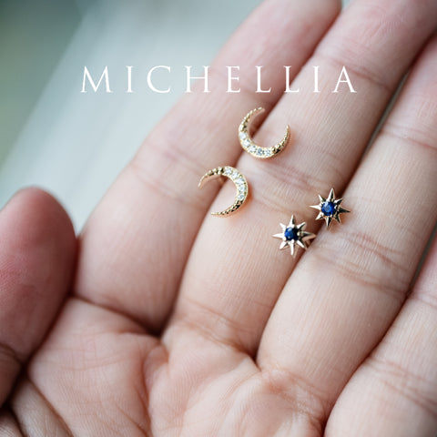 [Divina] Diamond Crescent Moon Solid Gold Earrings Earrings michelliafinejewelry