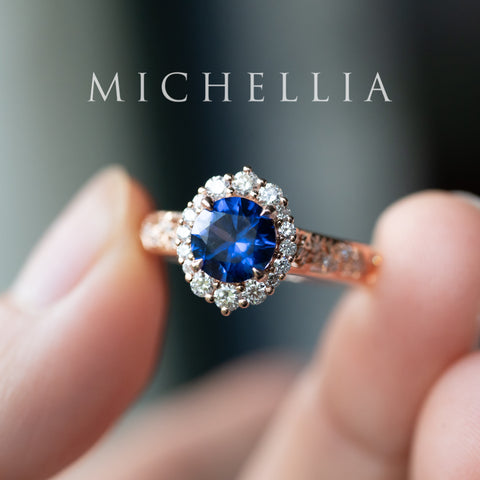 [Ophelia] Royal Blue Sapphire Engagement Ring, 14K Rose Gold - One of A Kind & Ready-to-Ship