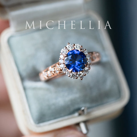 [Ophelia] Royal Blue Sapphire Engagement Ring, 14K Rose Gold - One of A Kind & Ready-to-Ship