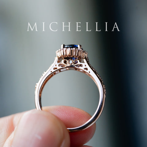 [Ophelia] Royal Blue Sapphire Engagement Ring, 14K Rose Gold - One of A Kind & Ready-to-Ship