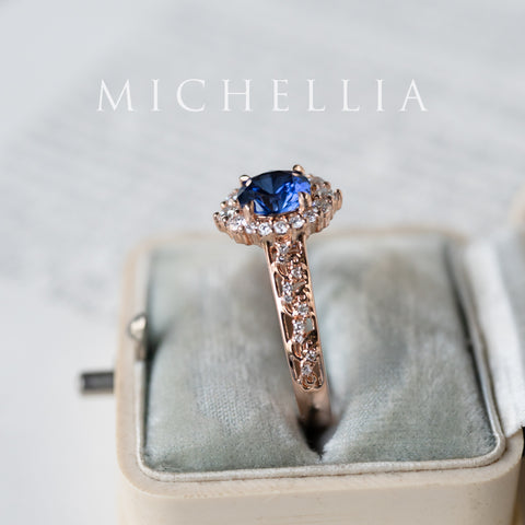 [Ophelia] Royal Blue Sapphire Engagement Ring, 14K Rose Gold - One of A Kind & Ready-to-Ship