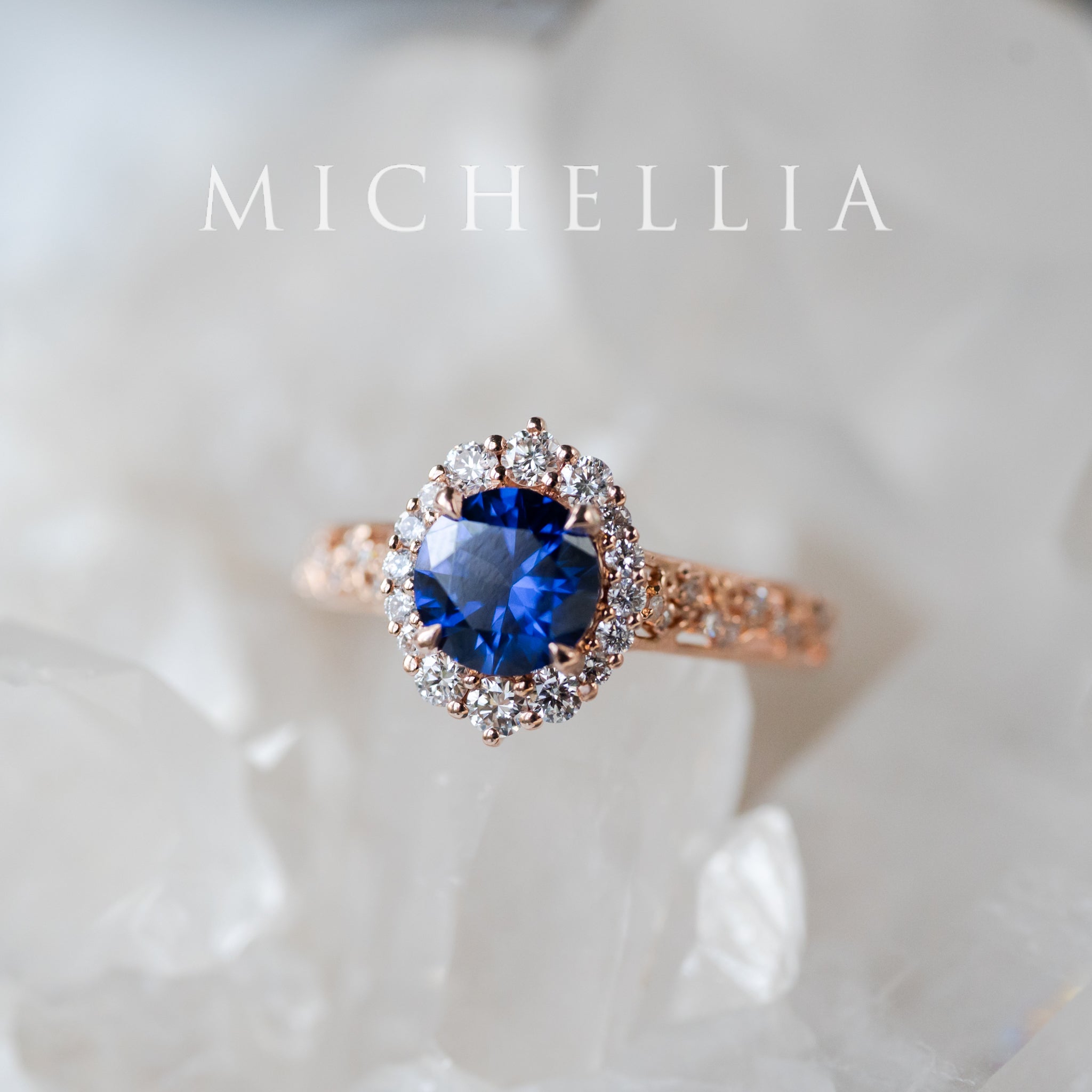 [Ophelia] Royal Blue Sapphire Engagement Ring, 14K Rose Gold - One of A Kind & Ready-to-Ship