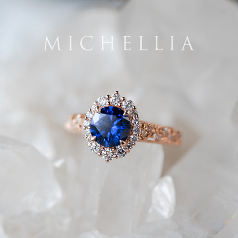 [Ophelia] Royal Blue Sapphire Engagement Ring, 14K Rose Gold - One of A Kind & Ready-to-Ship