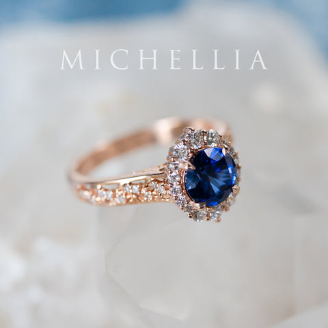 [Ophelia] Royal Blue Sapphire Engagement Ring, 14K Rose Gold - One of A Kind & Ready-to-Ship