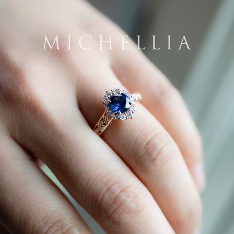 [Ophelia] Royal Blue Sapphire Engagement Ring, 14K Rose Gold - One of A Kind & Ready-to-Ship