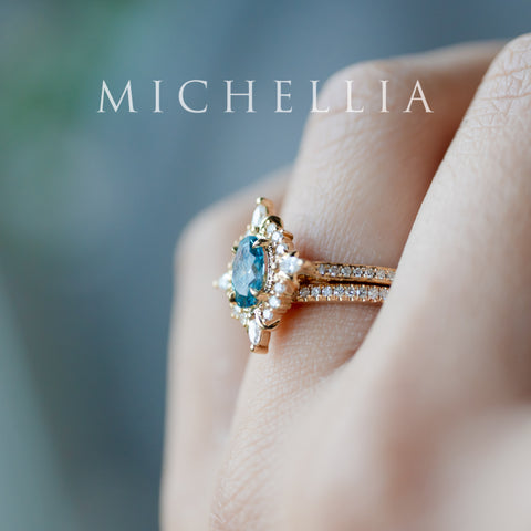 [Alessandra] IGI certified Teal Blue Diamond Engagement Ring, 18K Yellow Gold - One of A Kind & Ready-to-Ship