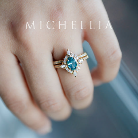 [Alessandra] IGI certified Teal Blue Diamond Engagement Ring, 18K Yellow Gold - One of A Kind & Ready-to-Ship