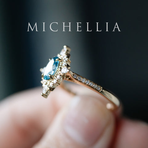 [Alessandra] IGI certified Teal Blue Diamond Engagement Ring, 18K Yellow Gold - One of A Kind & Ready-to-Ship