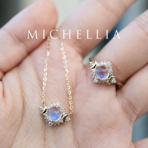 [Selene] Ready-to-Ship Moon Goddess Moosntone & Diamond Necklace Earrings michelliafinejewelry