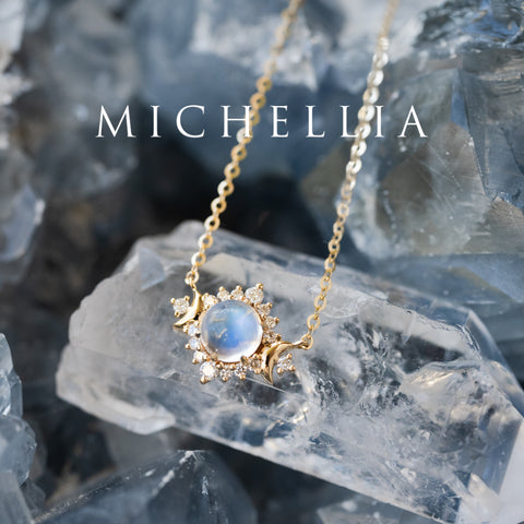 [Selene] Ready-to-Ship Moon Goddess Moosntone & Diamond Necklace Earrings michelliafinejewelry