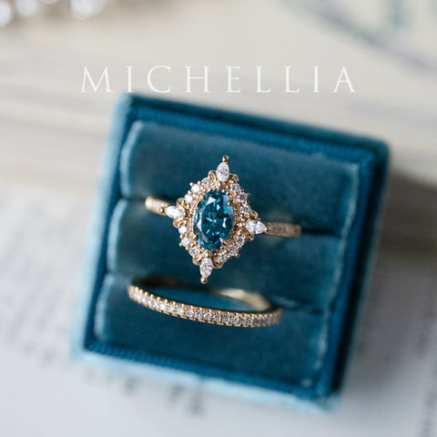 [Alessandra] IGI certified Teal Blue Diamond Engagement Ring, 18K Yellow Gold - One of A Kind & Ready-to-Ship