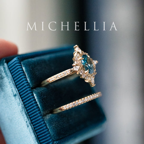 [Alessandra] IGI certified Teal Blue Diamond Engagement Ring, 18K Yellow Gold - One of A Kind & Ready-to-Ship