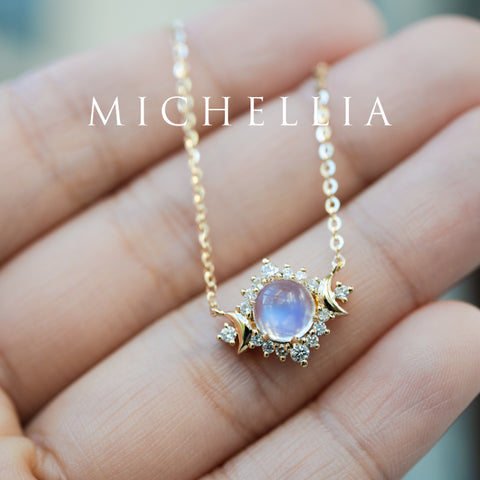 [Selene] Ready-to-Ship Moon Goddess Moosntone & Diamond Necklace Earrings michelliafinejewelry