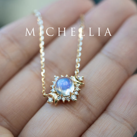 [Selene] Ready-to-Ship Moon Goddess Moosntone & Diamond Necklace Earrings michelliafinejewelry
