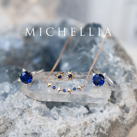 [Divina] Ready-to-Ship Twinkling Star Blue Sapphire Earrings Necklace michelliafinejewelry