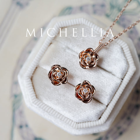 [Roselyn] Camellia Winter Rose Diamond Necklace & Earring Set - One of A Kind & Ready-to-Ship Necklace michelliafinejewelry