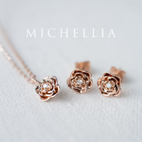 [Roselyn] Camellia Winter Rose Diamond Necklace & Earring Set - One of A Kind & Ready-to-Ship Necklace michelliafinejewelry