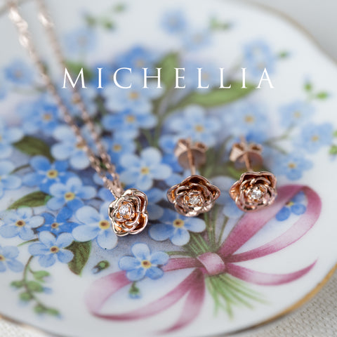 [Roselyn] Camellia Winter Rose Diamond Necklace & Earring Set - One of A Kind & Ready-to-Ship Necklace michelliafinejewelry