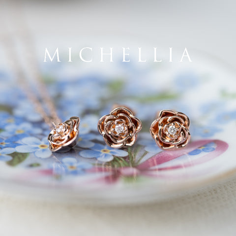[Roselyn] Camellia Winter Rose Diamond Necklace & Earring Set - One of A Kind & Ready-to-Ship Necklace michelliafinejewelry