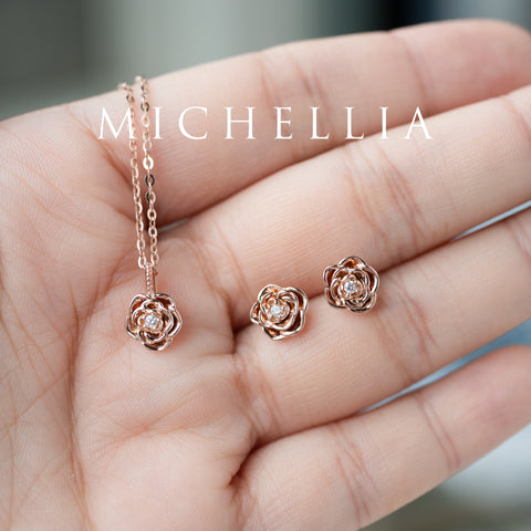 [Roselyn] Camellia Winter Rose Diamond Necklace & Earring Set - One of A Kind & Ready-to-Ship Necklace michelliafinejewelry