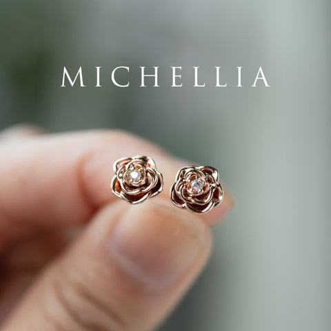 [Roselyn] Camellia Winter Rose Diamond Necklace & Earring Set - One of A Kind & Ready-to-Ship Necklace michelliafinejewelry