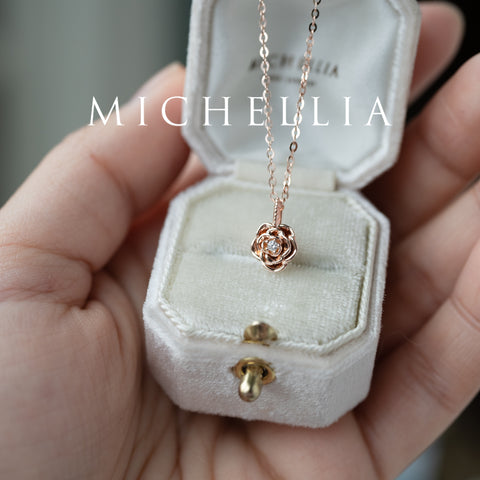 [Roselyn] Camellia Winter Rose Diamond Necklace & Earring Set - One of A Kind & Ready-to-Ship Necklace michelliafinejewelry