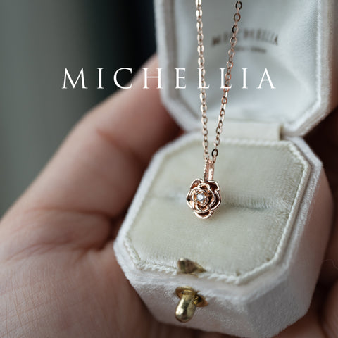 [Roselyn] Camellia Winter Rose Diamond Necklace & Earring Set - One of A Kind & Ready-to-Ship Necklace michelliafinejewelry