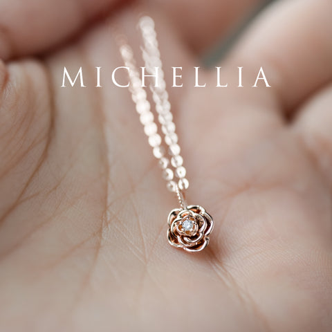 [Roselyn] Camellia Winter Rose Diamond Necklace & Earring Set - One of A Kind & Ready-to-Ship Necklace michelliafinejewelry