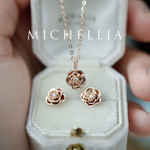 [Roselyn] Camellia Winter Rose Diamond Necklace & Earring Set - One of A Kind & Ready-to-Ship Necklace michelliafinejewelry