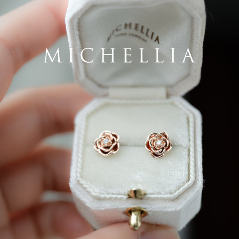 [Roselyn] Camellia Winter Rose Diamond Necklace & Earring Set - One of A Kind & Ready-to-Ship Necklace michelliafinejewelry