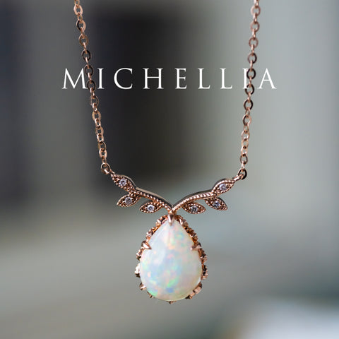 [Calantha] Bloom of Light Woodland Floral Teardrop Australian Opal Necklace - One of A Kind & Ready-to-Ship Necklace michelliafinejewelry
