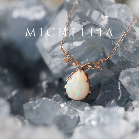 [Calantha] Bloom of Light Woodland Floral Teardrop Australian Opal Necklace - One of A Kind & Ready-to-Ship Necklace michelliafinejewelry