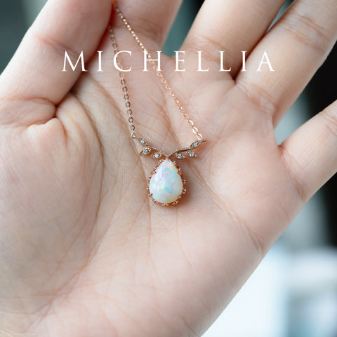 [Calantha] Bloom of Light Woodland Floral Teardrop Australian Opal Necklace - One of A Kind & Ready-to-Ship Necklace michelliafinejewelry