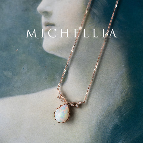 [Calantha] Bloom of Light Woodland Floral Teardrop Australian Opal Necklace - One of A Kind & Ready-to-Ship Necklace michelliafinejewelry