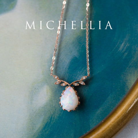 [Calantha] Bloom of Light Woodland Floral Teardrop Australian Opal Necklace - One of A Kind & Ready-to-Ship Necklace michelliafinejewelry