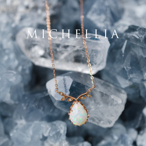 [Calantha] Bloom of Light Woodland Floral Teardrop Australian Opal Necklace - One of A Kind & Ready-to-Ship Necklace michelliafinejewelry